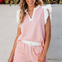 Light Pink Large Melissa Trim Ruffled Top and Drawstring Shorts Set