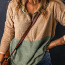  Melissa Two Tones Color Block Half Zip Fleece Sweatshirt