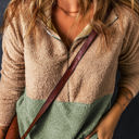 Melissa Two Tones Color Block Half Zip Fleece Sweatshirt