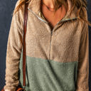  Melissa Two Tones Color Block Half Zip Fleece Sweatshirt