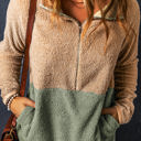 Gray Large Melissa Two Tones Color Block Half Zip Fleece Sweatshirt