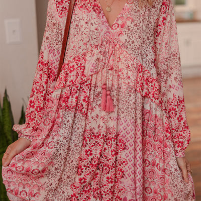 Melody Floral Tassel Tie Long Sleeve Mini Dress