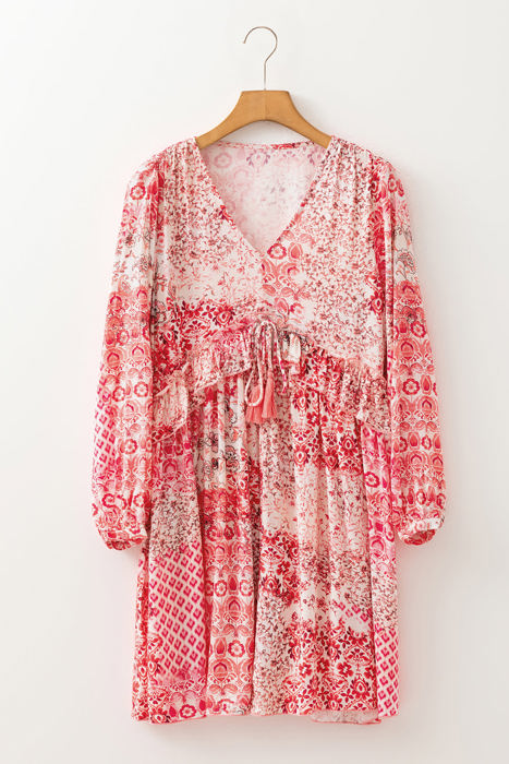 Melody Floral Tassel Tie Long Sleeve Mini Dress