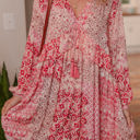 Pink XL Melody Floral Tassel Tie Long Sleeve Mini Dress