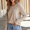  Mercy Detail Solid Color Long Sleeve Top