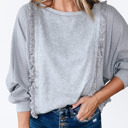 Light Grey Large Mercy Hem Pullover top Long Sleeve Top