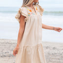  Meredith Embroidery Split Neck Short Dress