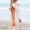  Meredith Embroidery Split Neck Short Dress