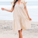  Meredith Embroidery Split Neck Short Dress