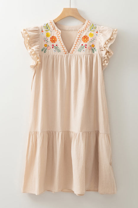 Meredith Embroidery Split Neck Short Dress
