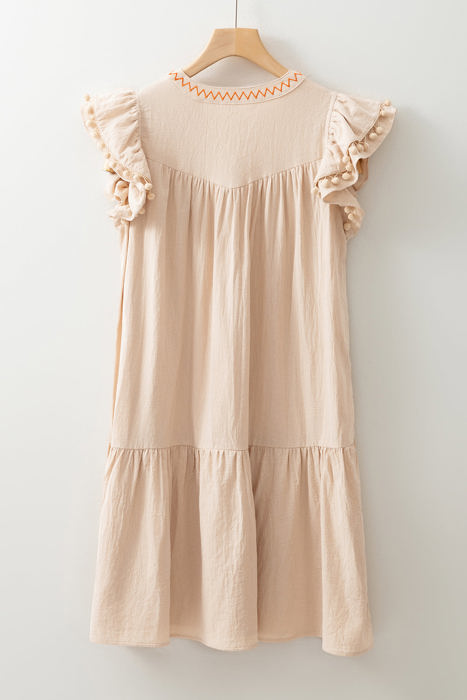 Meredith Embroidery Split Neck Short Dress