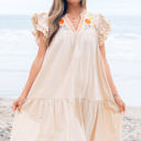 Jet Stream XL Meredith Embroidery Split Neck Short Dress
