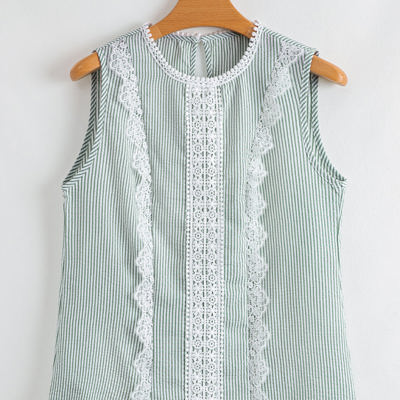 Meredith Stripe Lace Patchwork Crew Neck Tank Top