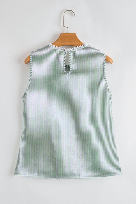 Meredith Stripe Lace Patchwork Crew Neck Tank Top
