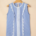 Sky Blue Stripe Medium Meredith Stripe Lace Patchwork Crew Neck Tank Top