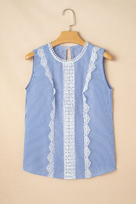 Meredith Stripe Lace Patchwork Crew Neck Tank Top