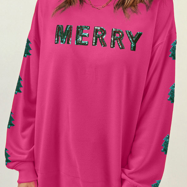 MERRY Christmas Tree Sequin Patchwork Sweatshirt