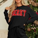 Black Large MERRY Long Sleeve Top and Shorts Set