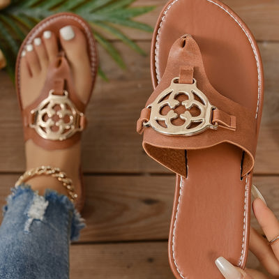Metal Decor Thong Slippers