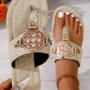 Beige Size 8.5 Metal Decor Thong Slippers