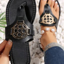 Black Size 8.5 Metal Decor Thong Slippers