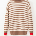 Brown Stripe Medium Mia Bishop Sleeve Turtleneck Sweater