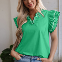 Bright Green Medium Mia Layered Short Sleeve Blouse