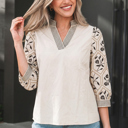 White Medium Micah Sleeve Contrast Patchwork Blouse