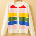 White Stripe XL Michaela Colorful Pattern Front Sweater