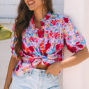  Mikaela Floral Bubble Sleeve Button Up Pleated Shirt