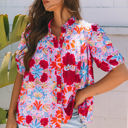  Mikaela Floral Bubble Sleeve Button Up Pleated Shirt