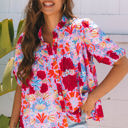 Mikaela Floral Bubble Sleeve Button Up Pleated Shirt