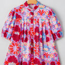  Mikaela Floral Bubble Sleeve Button Up Pleated Shirt