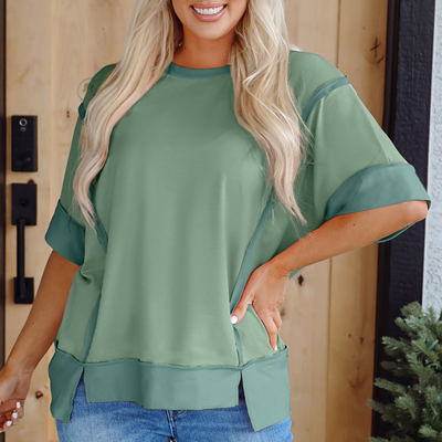 Mikaela Half Sleeve Raw Seam Split Top