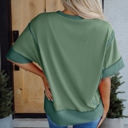  Mikaela Half Sleeve Raw Seam Split Top