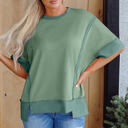  Mikaela Half Sleeve Raw Seam Split Top