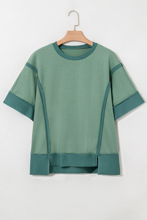 Mikaela Half Sleeve Raw Seam Split Top
