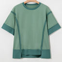 Mikaela Half Sleeve Raw Seam Split Top