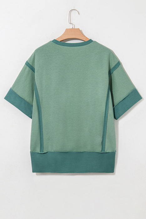 Mikaela Half Sleeve Raw Seam Split Top