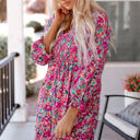  Mikaela Smocked V Neck Puffy Sleeve Floral Dress