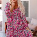  Mikaela Smocked V Neck Puffy Sleeve Floral Dress