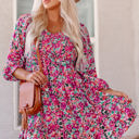  Mikaela Smocked V Neck Puffy Sleeve Floral Dress