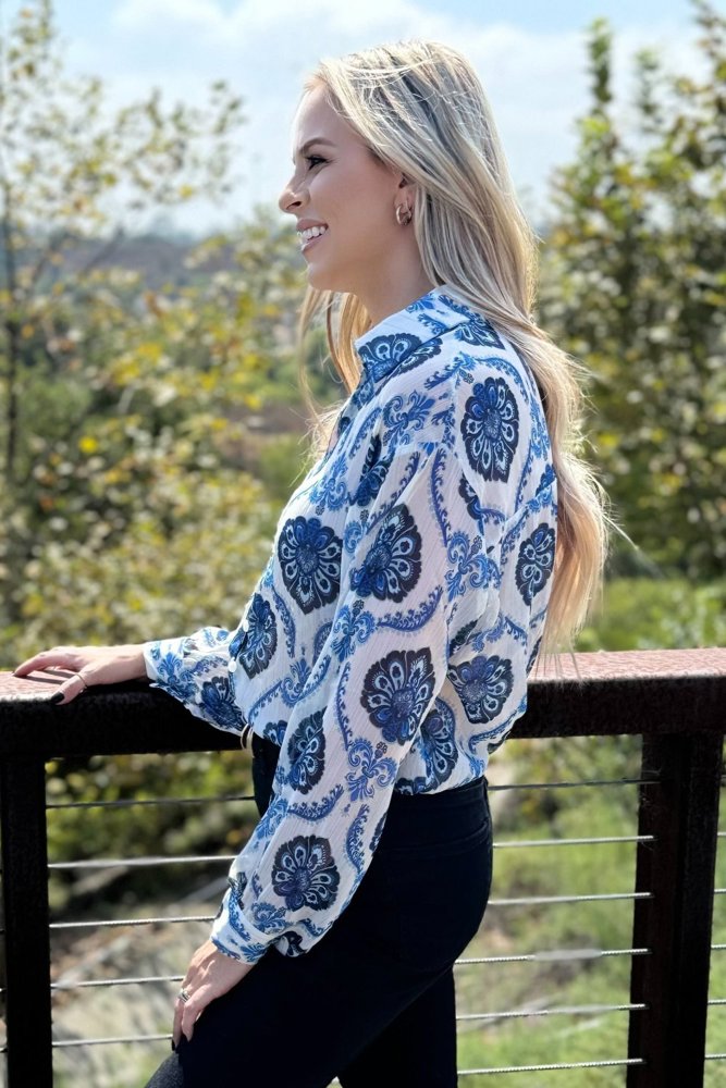 Mila Pattern Button Top