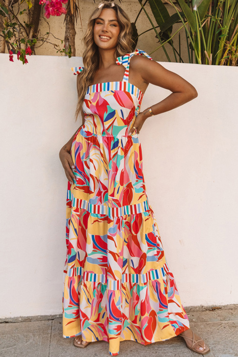 Milan Striped Trim Maxi Sundress