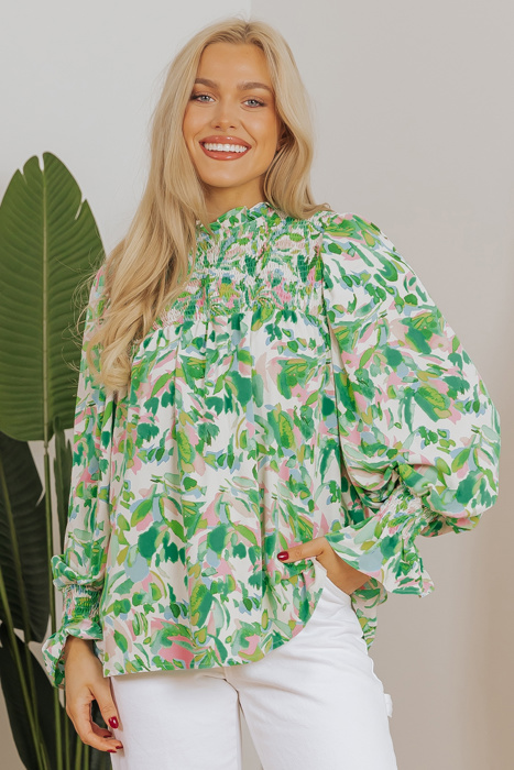 Milena Sleeve Shirred Mock Blouse