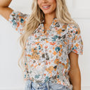  Milena Split V Neck Puff Sleeve Flower Print Blouse