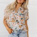  Milena Split V Neck Puff Sleeve Flower Print Blouse