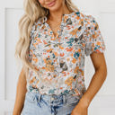  Milena Split V Neck Puff Sleeve Flower Print Blouse