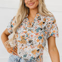  Milena Split V Neck Puff Sleeve Flower Print Blouse