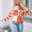  Miller Checkered Floral Striped Sleeve Sweater